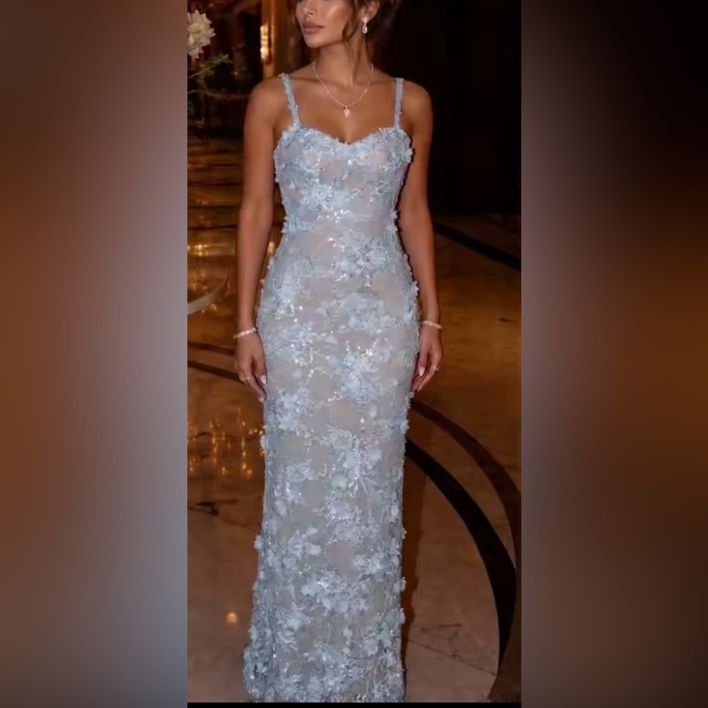 Elegant Light Blue Lace Corset Dress